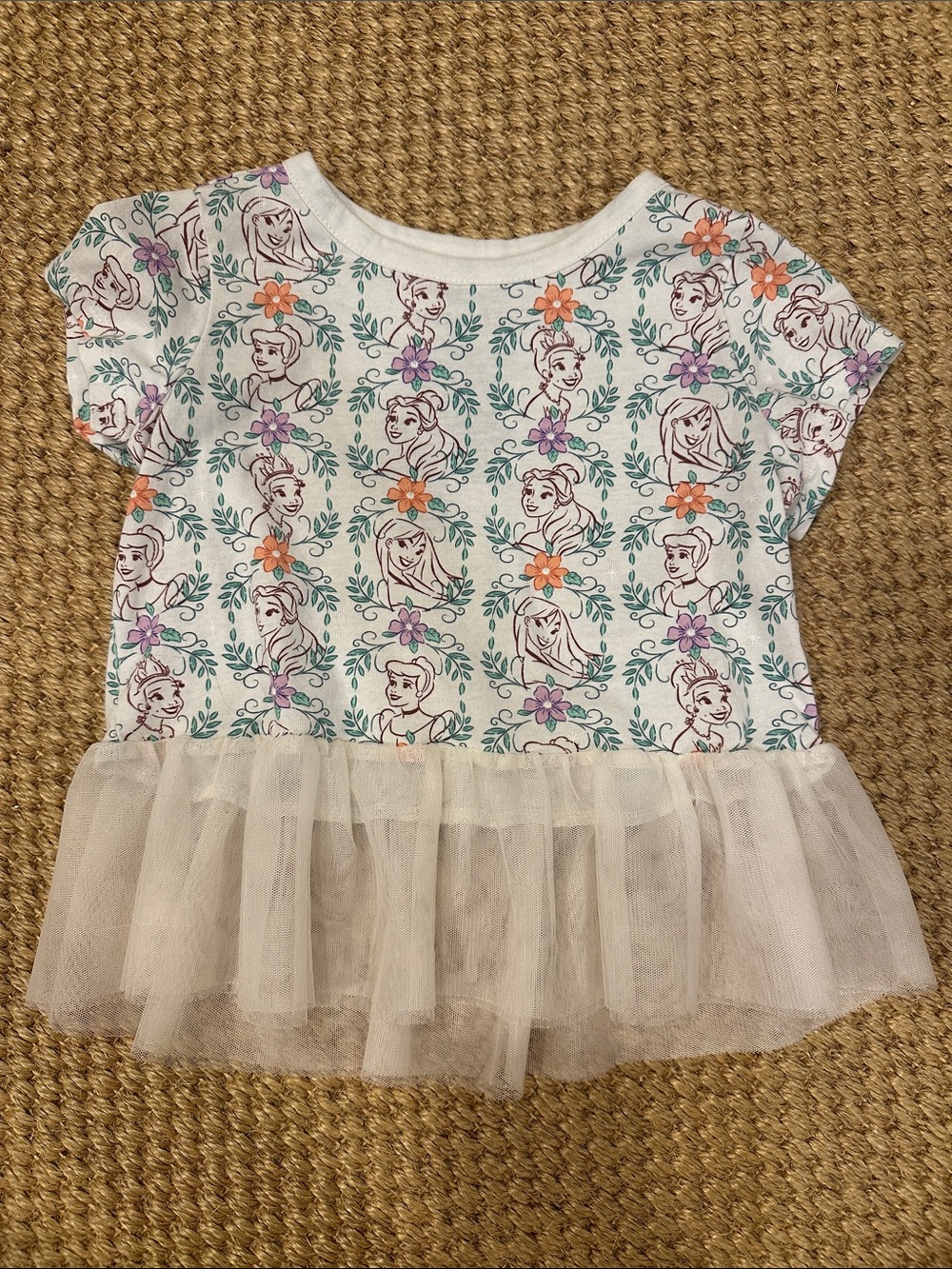 Disney White Princess Floral Tee with Tulle Ruffle